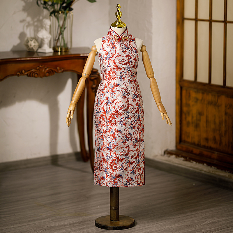 女童旗袍模特走秀拖尾礼服春国潮儿童主持人演出R服红色中国风长