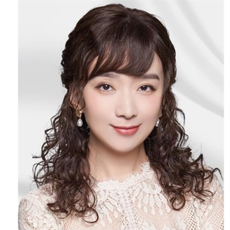 韩式假发全头套女士假发中长发偏分轻薄卷发中长款羊毛卷真发头套