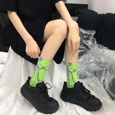 速发Korean Style Harajuku Skateboard Long Socks Creative Fun