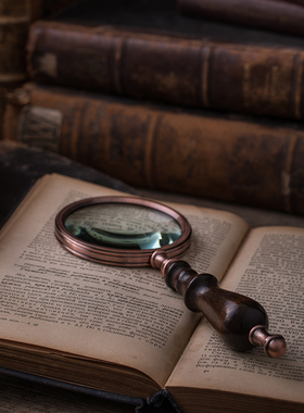 复古做旧手持实木手柄放大镜样板间软装摆件装饰饰品摄影拍照道具