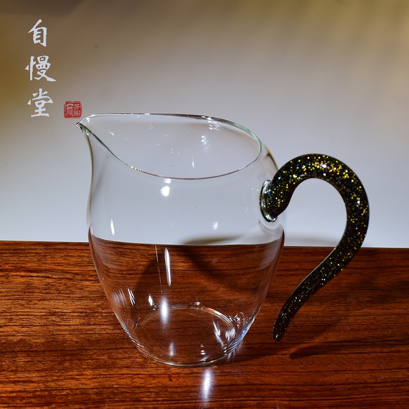 台湾自慢堂公道杯纯手工草堂公杯耐热玻璃茶海蛋盅亮片蛋盅公道杯