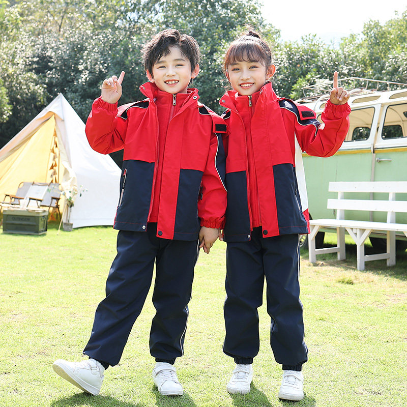 热销红色校服小学生儿童运动会服装三合一冲锋衣幼儿园园服中学生