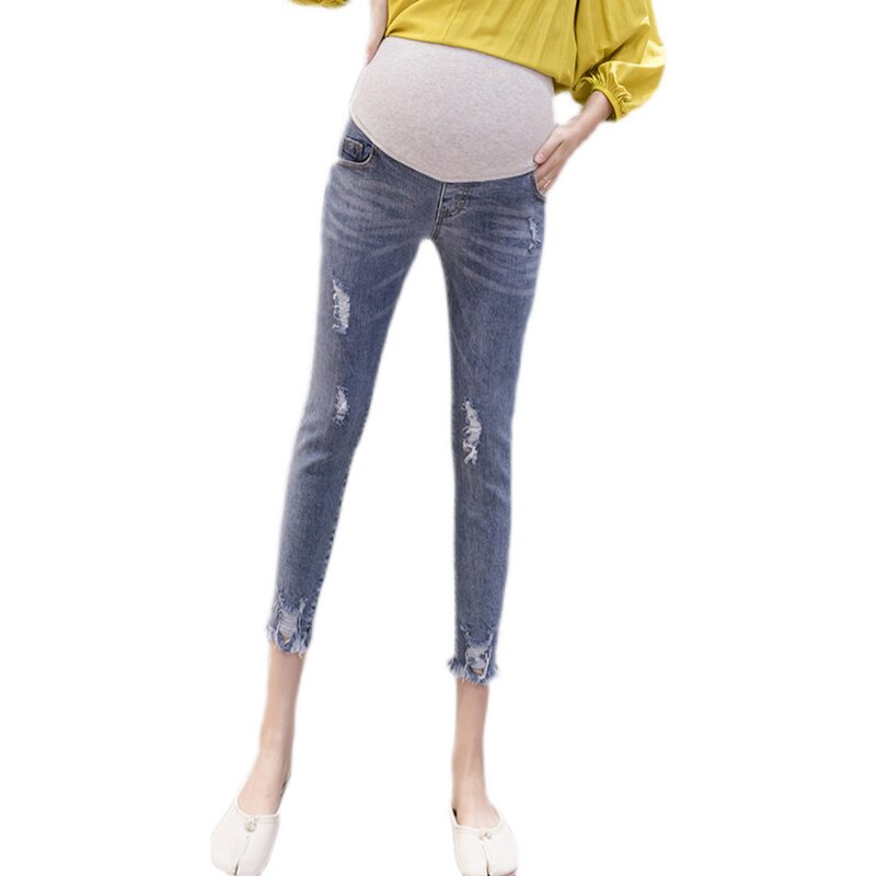 孕妇牛仔裤2023新款孕妇夏装破洞裤夏季怀孕裤子外穿七分裤夏中裤