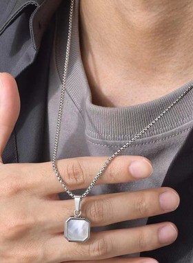 厂家直供不锈钢轻奢青金石方牌A吊坠项链几何形方形几何锁骨吊坠