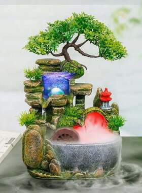 招财开业装饰礼品假山流u水喷泉风水轮生财盆景收银台鱼缸摆件