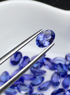 工厂销天然坦桑石椭圆o形戒面刻面宝石裸石镶嵌戒指吊坠耳钉4*6/5