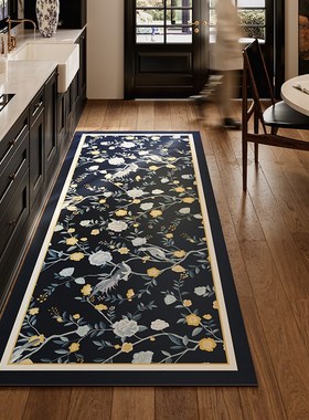 弗蕾儿中式简约厨房地垫防水防油长条防滑家用脚垫皮革垫2024新款