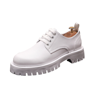 男鞋子新款时尚低帮皮鞋个性圆头休闲鞋厚底增高大头鞋白色单鞋男