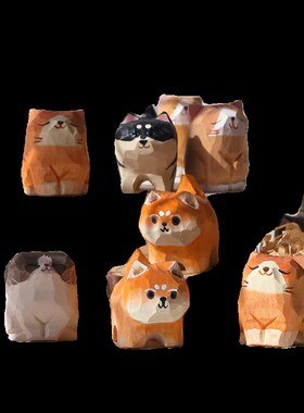 送TA一对小猫小狗!橘猫木雕摆件手工可爱桌面车载装饰生日礼物女