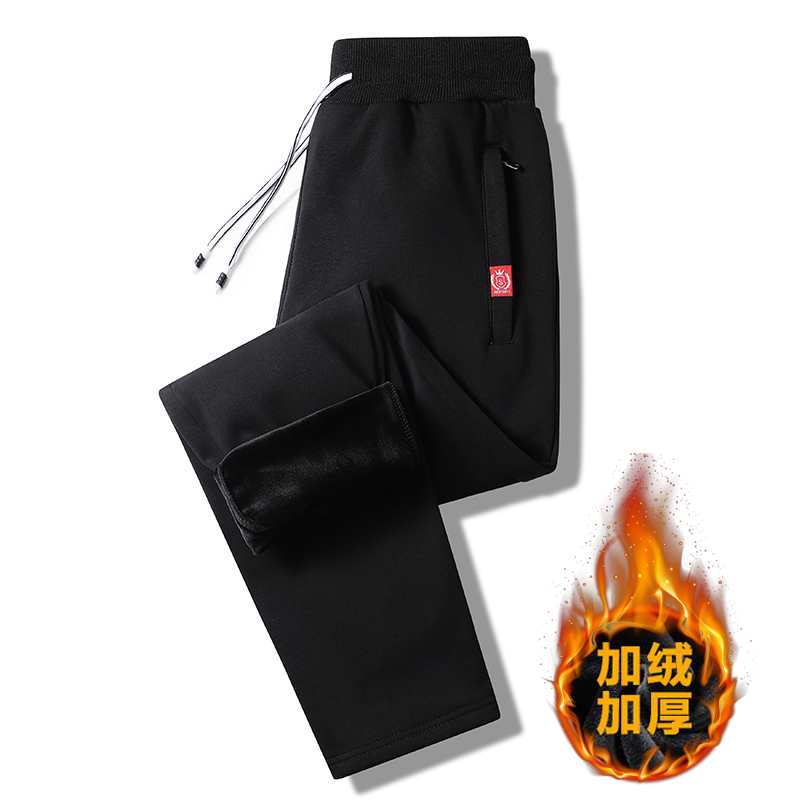 男士纯棉加绒运动裤男秋冬季休闲长裤宽松大码棉裤加厚保暖裤子男