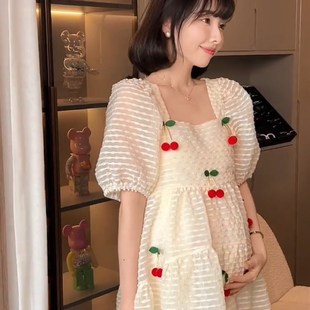 温柔风高级感甜美刺绣连衣裙子 孕妇装 2023夏季 新款 设计感小众法式