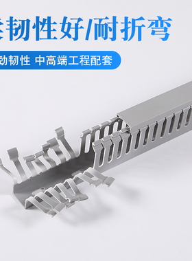 PVC粗齿线槽阻燃开口U型行线槽明装塑料配电柜箱线槽走行电线灰色