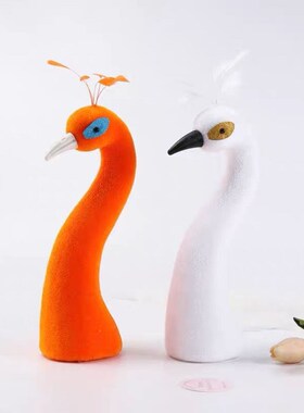 孔雀头模型羽毛植绒孔雀摄影道具酒席摆件装饰餐桌模型摆件装饰品