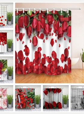 Bathtub Curtain Carpet Flower Bathroom-Decor Red And Rose Pe