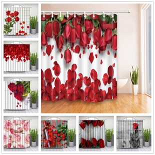 Bathtub Curtain Carpet Flower Bathroom-Decor Red And Rose Pe
