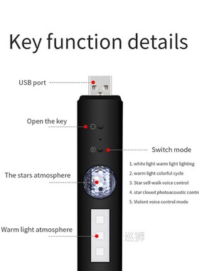LED Car Atmosphere Lamp RGB Roof Star Light USB Wireless Lam