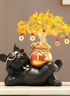 发财树招财狗开业客厅高级感店铺装饰入户门玄关钥匙收纳摆件礼品