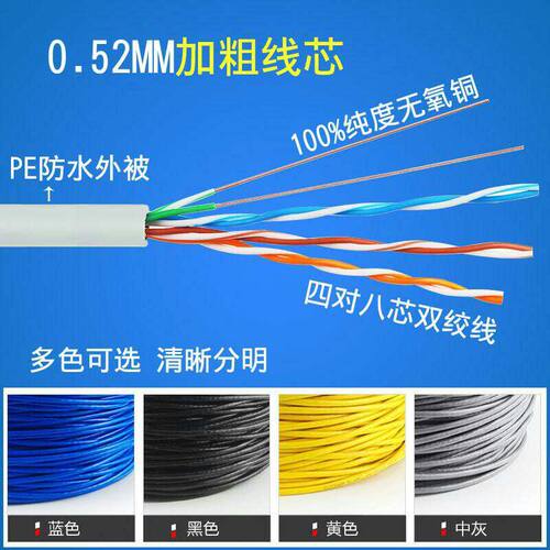 安普超五类网线室外监控无氧铜8芯八芯千I兆300米整箱家用高速网