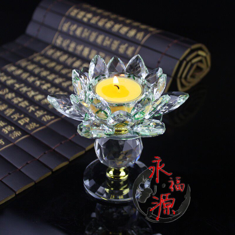 小众高货水晶莲花灯座 供佛高脚七彩莲花烛台佛供灯摆件烛台酥油