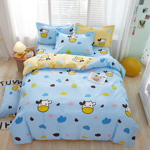 全棉卡通床单单件可爱奶牛妞妞蓝色垫单儿童男孩男童被单单品