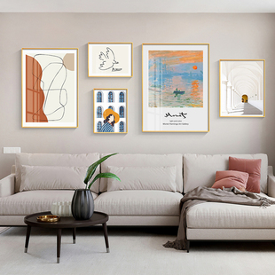 饰画北欧沙发背景墙创意组合壁画莫奈轻奢抽象挂画 现代简约客厅装