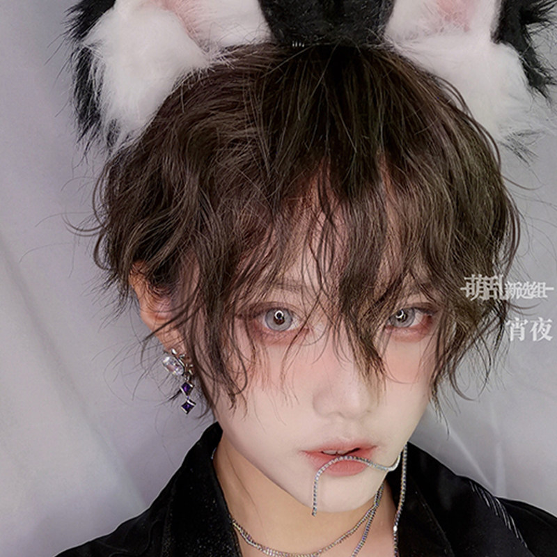 锡纸烫 萌乱纹理烫烟花烫假发少年b感白金棕色日系卷短男cos基佬