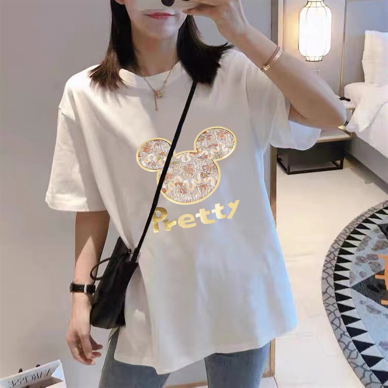 孕妇短袖t恤夏季白色开叉纯棉圆领中长款大码孕R妇上衣夏装盖屁股