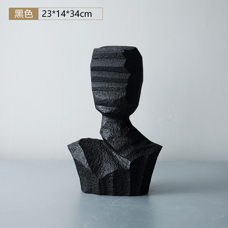 后现代简约艺术品抽象刻纹人像雕塑仰望者家居摆件样板房软装饰品