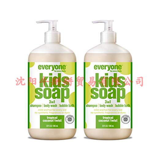 推荐Everyone 3-in-1 Soap Kids Tropical Coconut Twist, 2 Coun