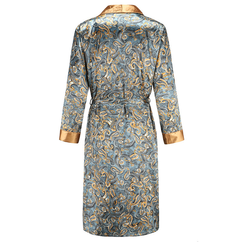 丝绸睡袍男夏季薄款浴袍大码冰丝睡衣男士一体式个性家居服春秋潮