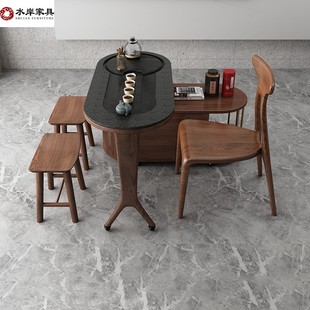 阳台茶桌家用小茶台现代简约移动茶车实木带轮可旋转折叠功夫茶桌