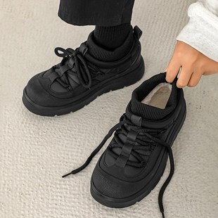 棉鞋男冬季加绒加厚男鞋袜口防寒保暖机能棉靴黑色户外厚底雪地靴