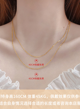 999纯银项链女无吊坠925素链条配饰2023新款镀18k彩金黄锁骨链子