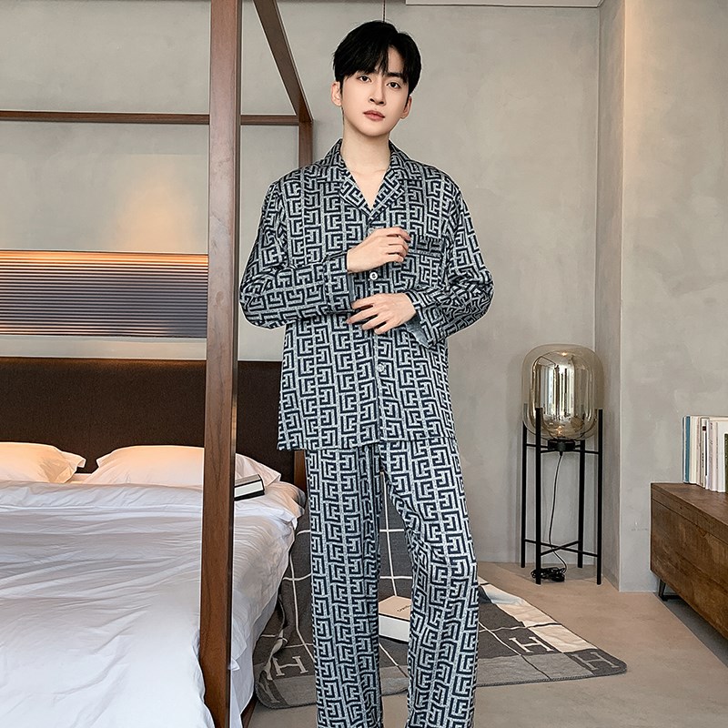 2025新款冰丝睡衣男士s夏季长袖长裤薄款高级感丝绸家居服男生套