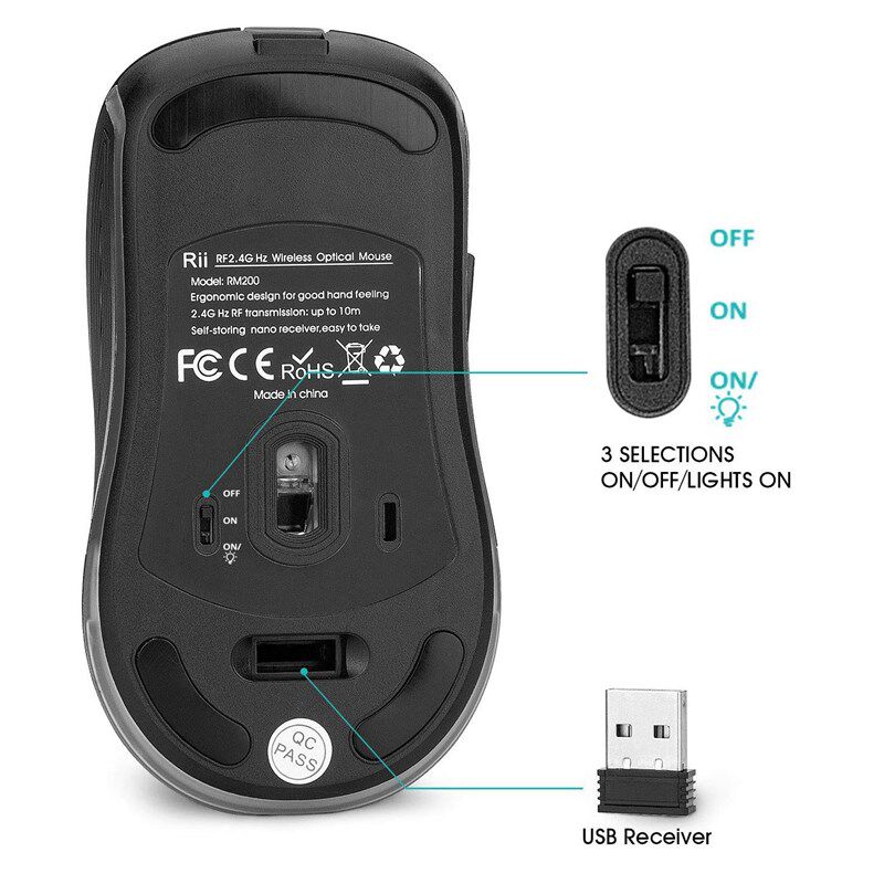 Rii RM200 2.4G Wireless Mouse 5 Buttons Rechargeable Mobile