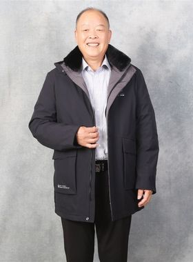 中老年人爸爸男士秋冬季男装加肥加大码宽松毛领棉衣可脱帽子棉袄