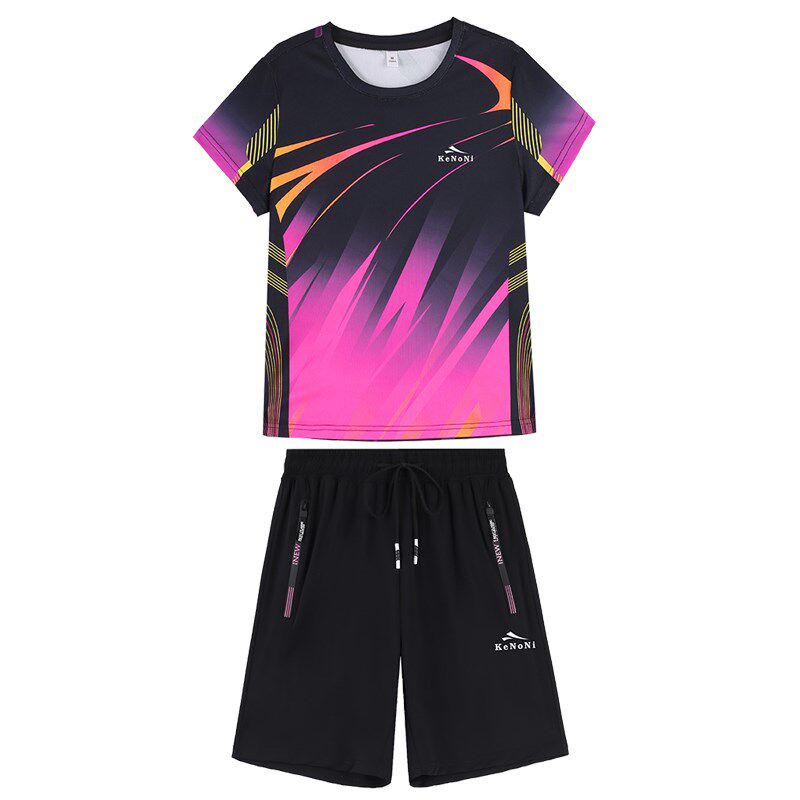 冰丝速干短裤短袖运动套装女款2025夏季情侣健身网球服大码两件套