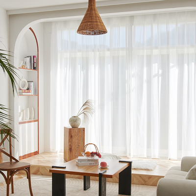 定制纱帘阳台纱帘简约白色窗帘落地白纱褶帘飘窗透光不透人影防刮