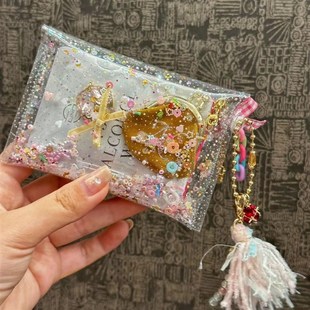 日系PVC流沙透明小卡包防水耐脏卡通可爱收纳小包零钱包 现货