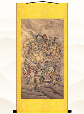 明清古画版 密迹金刚力士菩萨佛画像 夜叉王复古绢布卷轴挂画定制