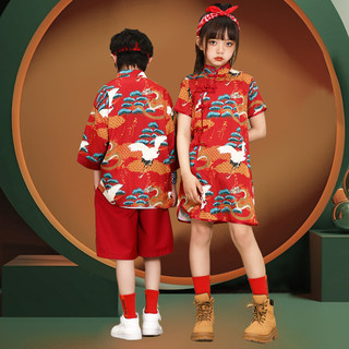 现货速发汉服男童套装中国风2024夏季新款六一儿童表演服装女童装