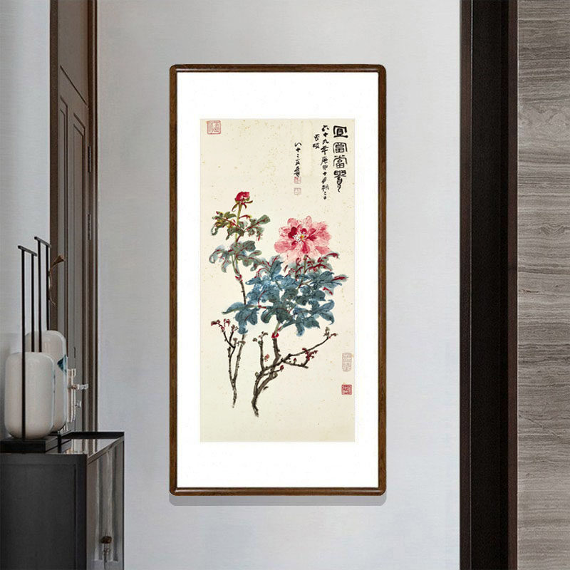 牡丹花挂画水墨画中式客厅装饰画玄关过道吉祥壁画张大千宜富当贵