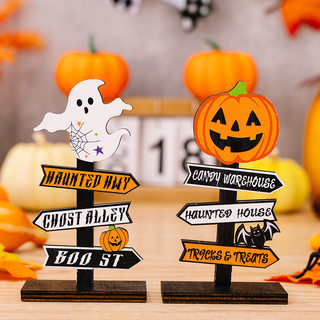 网红Wooden Halloween Pumpkin Decoration Guide Sign Ghost Fes