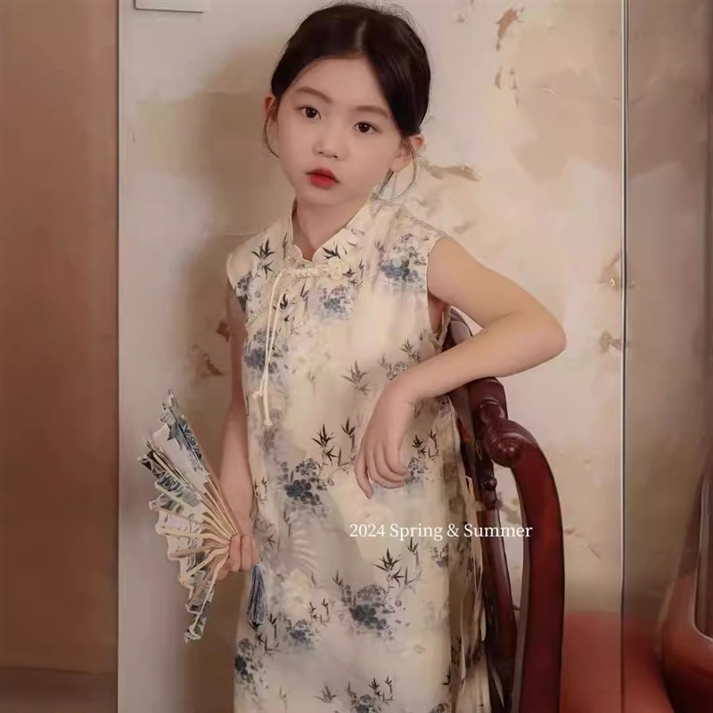 春夏女童2024新中式水墨画礼服A儿童国风旗袍亲子连衣裙六一演出