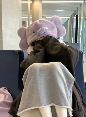 紫色大象连帽U型枕旅行枕可爱卡通护颈办公室空调帽子开车飞机枕