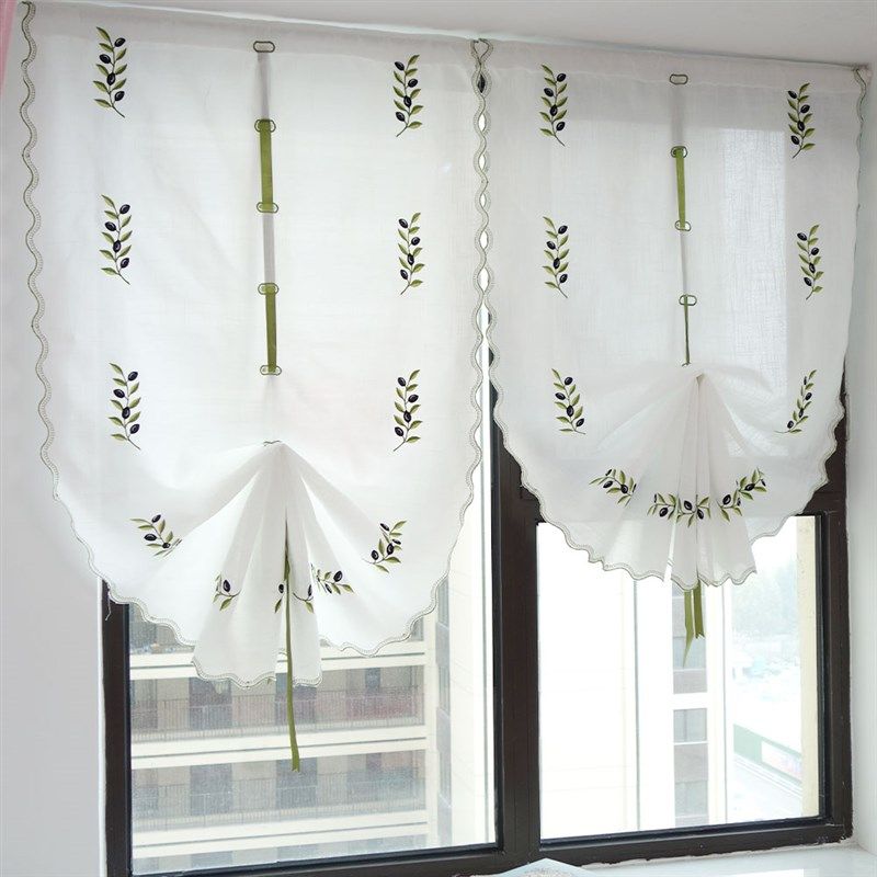 2024新款免打孔窗帘美式刺绣提拉帘遮阳厨房卫生间窗帘卷拉帘粘贴,居家布艺,成品窗帘,淘宝优惠券,粉丝福利购,淘宝优惠卷