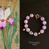 瑾紫 天然紫锂辉手串女碧玺国风葫芦串珠首饰吞金兽转运发财手链