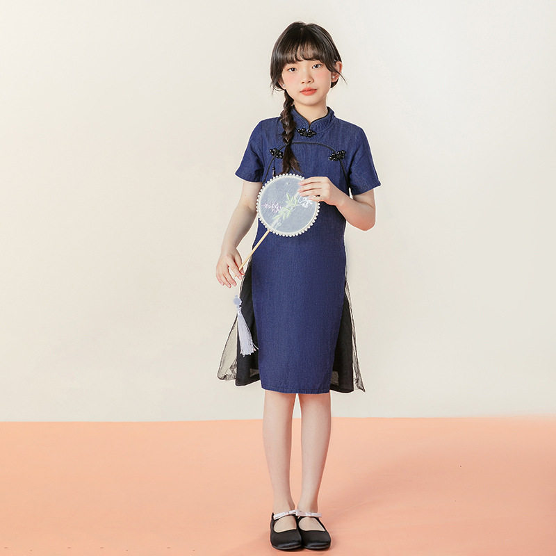 韩国SZ夏季2023新款中大童甜美中国风旗袍裙子气质女童汉服连衣裙