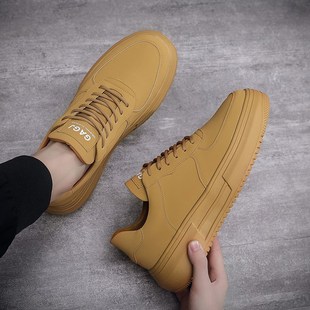 男鞋子2023新款秋冬潮流内增高小白鞋黄色厚底休闲板鞋低帮男鞋