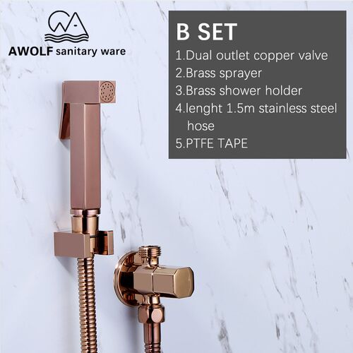 Solid Brass Rose Gold Hand Held Bidet Sprayer Square Toilet